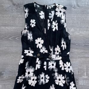 MADEWELL Black + White Floral Linen Jumpsuit Sz 4 Sleeveless Wide Leg Retro